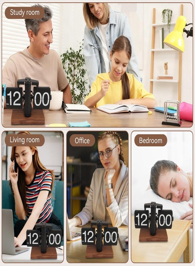 Frdhee Retro Flip Down Clock, Vintage Flip Desk Clock Large Numbers Table Clock with Wood Base for Living Room, Study Room and Office Decor - Image 5